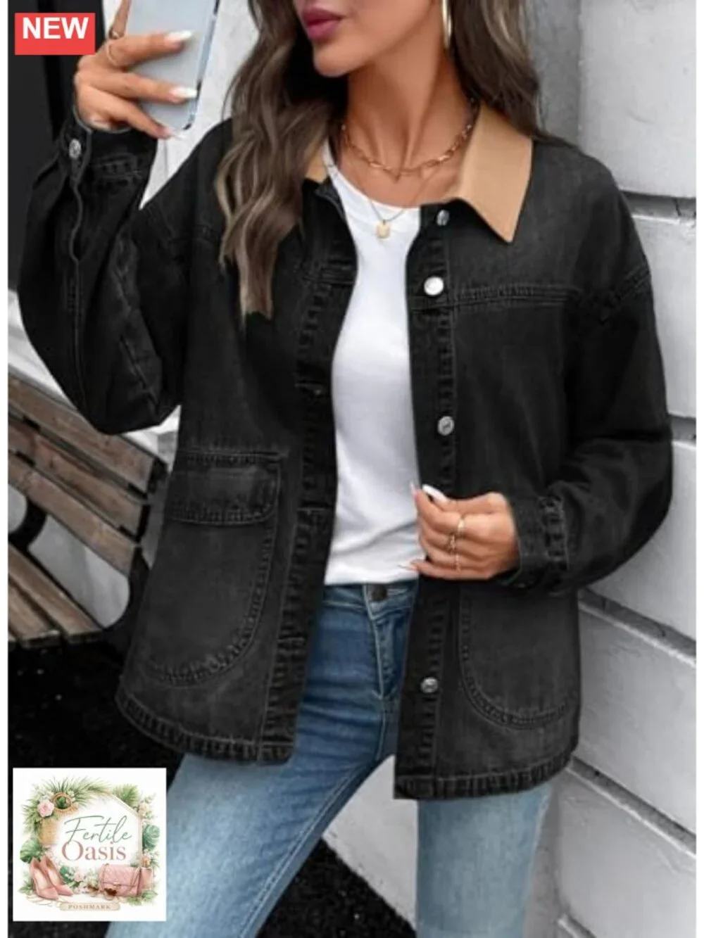 Womens Oversized Denim Jean Jacket Button Down Barn Coat Relaxed Fit